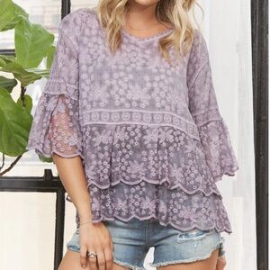 Lavender Lace ADORA Women Top Bell Sleeve Boho
